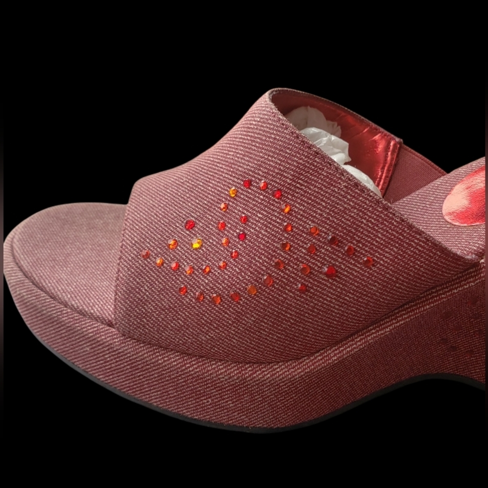 Chunky Cloud 9  Vintage Red 90s Platform Rhinestone Wedge Sandal  10 M - Picture 3 of 6